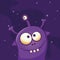 Cute violet alien with three eyes and three teeth - funny cartoon illustration