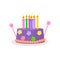 Cute violet birthday cake in childish design on white