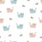 Cute Walking Cat and Mouse Vector Cartoon Seamless Pattern