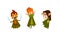 Cute Warlike Forest Elves Set, Fairytale Magic Characters in Green Clothes Cartoon Vector Illustration