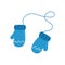 Cute warm cozy blue mittens. Vector doodle