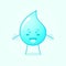 cute water cartoon with happy expression. close eyes, mouth open and hands shaking. water blue and white