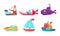 Cute Water Transport Set, Toy Boat, Yacht, Ship, Submarine, Steamboat Vector Illustration