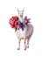 Cute watercolor alpaca with flower or cartoon llama