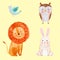 Cute watercolor animal vector set