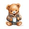 Cute watercolor bear drinking tea winter time illustration, teddy bears clipart
