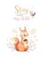 Cute watercolor bohemian baby squirrel animal poster for nursary, alphabet woodland isolated forest illustration for