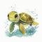 Cute Watercolor Cartoon Turtle Swimming for Kids\\\' Show.