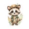 Cute watercolor clothed raccoon illustration