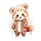 Cute watercolor clothed red panda illustration