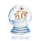 Cute watercolor deers inside a snowy glass ball