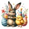 Cute Watercolor Easter Bunny Clipart Illustration AI Generative