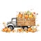 Cute watercolor fall hayride with pumpkins, illustration
