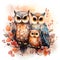 Cute watercolor family Owls illustration painting on white background.
