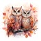 Cute watercolor family Owls illustration painting on white background.