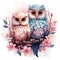 Cute watercolor family Owls illustration painting on white background.