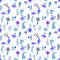 Cute watercolor floral seamless pattern. Blue boho