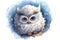 Cute watercolor fluffy baby owl. Photorealistic wildlife art, children's book illustrations. Generative AI