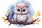 Cute watercolor fluffy baby owl. Photorealistic wildlife art, children's book illustrations. Generative AI