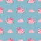 Cute watercolor flying pigs seamless pattern