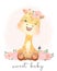 Cute watercolor happy nerdy kid giraffe reading book sitting on stack book, back to school cartoon childhood animal wildlife water