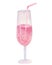 Cute watercolor illustration, glass with pink champagne. Isolated on white background.