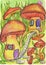 Cute watercolor illustration mushroom house