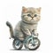 Cute watercolor kitten on the bicycle