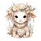 Cute watercolor lamb with flowers and boho plants illustration