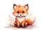 Cute watercolor little fox on a white background. Postcard.