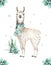 Cute watercolor llama, alpaca illustration isolated on white. Llama print ethnic blanket, flowers wreath, floral bouquet