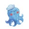 Cute watercolor octopus isolated on white. Kids octopus illustration. Sea animal logo. Cartoon octopus character
