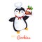 Cute watercolor penguin with Christmas pudding