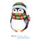 Cute watercolor penguin in winter knitted clothes.Hand painted holiday illustration