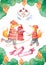 Cute watercolor rescue little heroes on island surrounded by fire. Pray for Australia poster. Australia on fire. Save, forest,