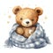 Cute watercolor sleeping bear illustration, teddy bears clipart