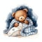 Cute watercolor sleeping bear illustration, teddy bears clipart