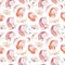 Cute watercolor unicorn seamless pattern with flowers. Nursery magic unicorn patterns. Princess rainbow texture. Trendy