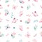 Cute watercolor unicorn seamless pattern with flowers. Nursery magic unicorn patterns. Princess rainbow texture. Trendy