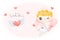 Cute watercolour happy Valentine little blonde curly hair cupid boy shooting flying heart by arrow adorable cartoon character hand