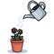 Cute watering can with flowers cartoon vector illustration motif set. Hand drawn for natural gardening blog icons