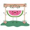 Cute watermelon in the garden kawaii character