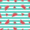 Cute watermelon pattern with turquoise stripes. Flat cartoon style. Minimalist and simple. Seamless vector illustration.