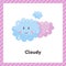 Cute weather cloudy for kids. Flash card for learning with children in preschool, kindergarten and school.