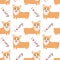 Cute welsh corgi seamless pattern. Animal cartoon illustration. Flat cartoon design. Funny dog character