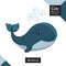 A cute whale. Vector illustration from wild animals series. A picture for children`s educational books, for a print on a