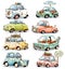 Cute whimsical cartoon cars collection, isolated on white. Vehicle clipart, digital illustration