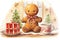 Cute Whimsical gouache Ginger bread man, children\\\'s book illustrations