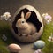 cute and whimsical sight Rabbit sitting inside Easter Egg