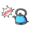 Cute Whistling Kettle Cartoon Vector Illustration. Hand Drawn Hot Drink Clip Art for Kitchen Concept. Breakfast Graphic